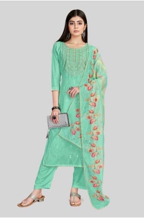 Firozi Straight Pant Suit with Embroidered Chanderi silk SK154284