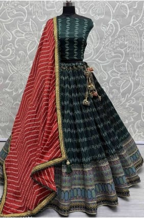 chiffon Printed Green Lehenga Choli with Dupatta LC7846