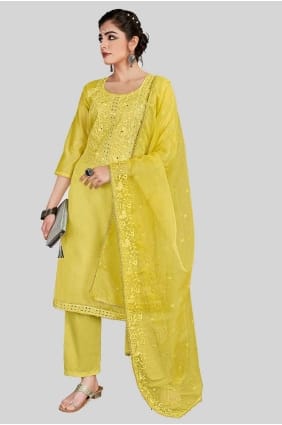 Chanderi silk Yellow Salwar Kameez in Embroidered SK154323
