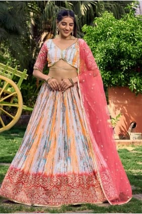 Printed Lehenga Choli in Multicolor chiffon LC7853
