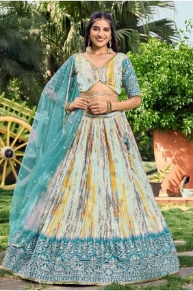 chiffon Printed Multicolor Lehenga Choli with Dupatta LC7854