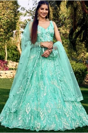 Embroidered Soft net Lehenga Choli in Blue with Dupatta LC7856