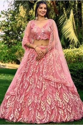 Soft net Embroidered Pink Lehenga Choli with Dupatta LC7857