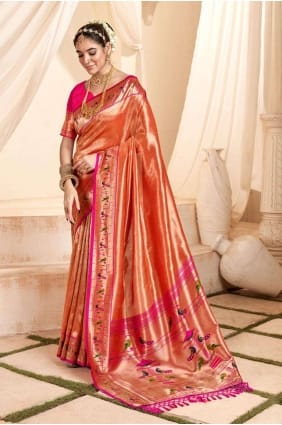 Silk Orange Saree in Embroidered SR27013