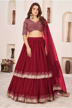 Red Georgette Embroidered Lehenga Choli with Dupatta LC7861