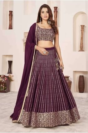 Embroidered Georgette Maroon Lehenga Choli with Dupatta LC7862