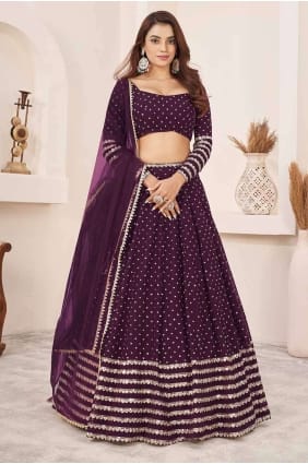 Embroidered Georgette Lehenga Choli in Wine LC7864