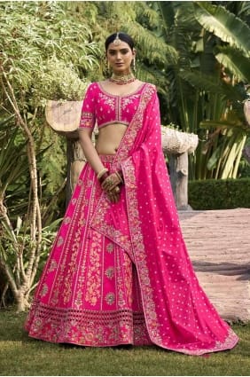 Pink Embroidered Banarasi silk Lehenga Choli LC7871