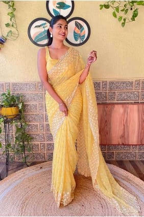 Embroidered Georgette Yellow Saree Blouse SR27034