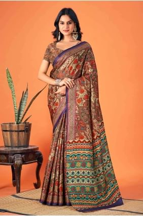 Saree Pashmina multicolore avec imprimé SR27103