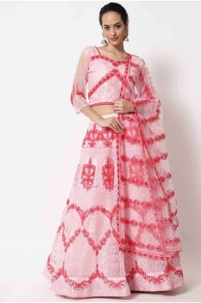 Résille brodée Lehenga Choli en rose LC7882