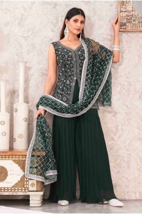 Costume Sharara en Georgette brodée en vert SS1147