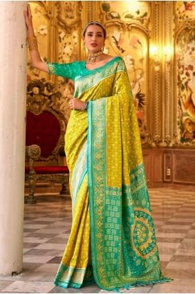 Sari en soie Banarasi vert avec tissage SR27166