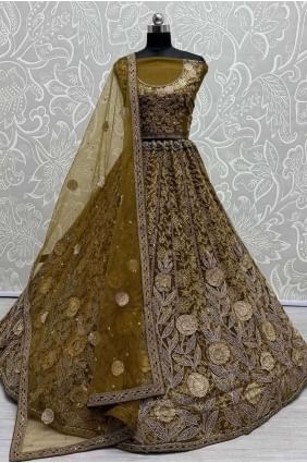 Filet lehenga choli avec tissage en or métallique LC7891