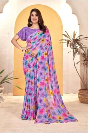 sari violet uni imprimé SR27202