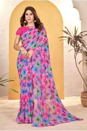 sari imprimé rose uni SR27204