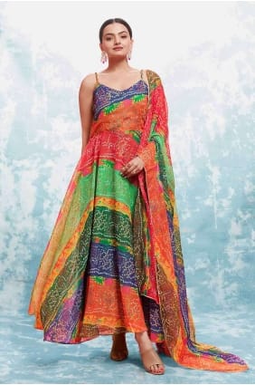 costume anarkali en georgette multicolore imprimé avec dupatta AS3946