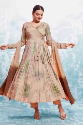 Costume anarkali brun brodé en georgette avec dupatta AS3950