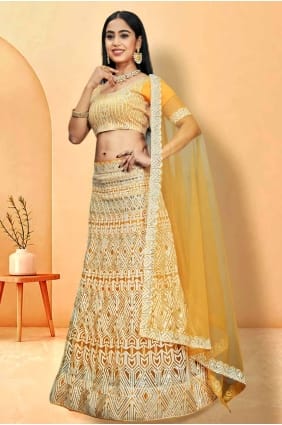 Résille brodée jaune lehenga choli avec dupatta LC7920