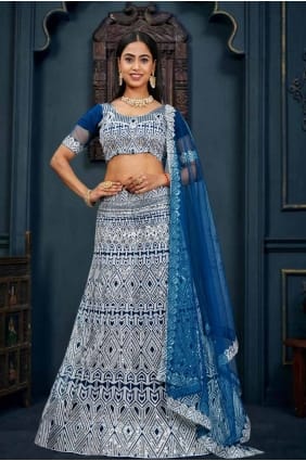 Lehenga Choli en filet avec broderie bleue LC7922