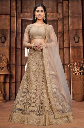 Lehenga Choli brodé beige en résille LC7923