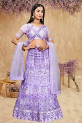 Lehenga Choli en filet violet avec broderie LC7925