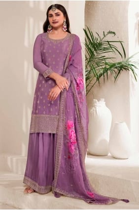costume sharara violet brodé en viscose avec dupatta SS1164