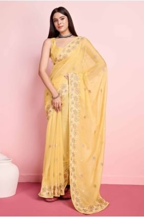 sari jaune brodé d’organza avec chemisier SR27300