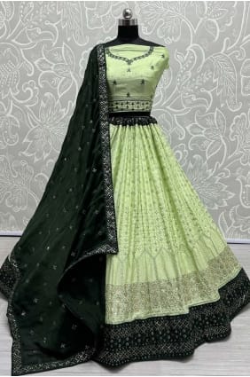 Georgette Pista Lehenga Choli brodée avec dupatta LC7927