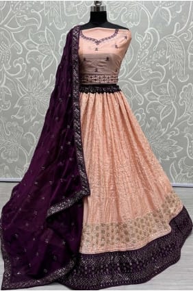 choli lehenga pêche avec georgette brodée LC7928