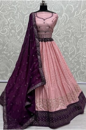 lehenga choli en georgette rose avec broderie LC7929