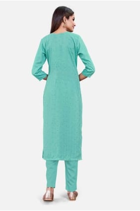 Kurti bleu avec coton brodé KTI2444