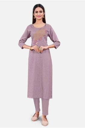 Kurti en coton brodé à la lavande KTI2446