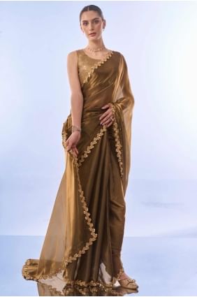 sari en coton avec imprimé en vert SR27315