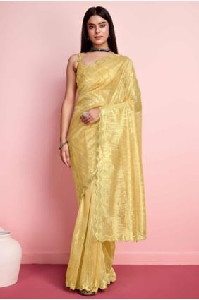 Sari en filet avec broderie jaune SR27334