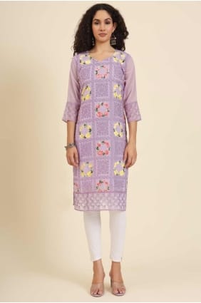 kurti violet brodé en georgette avec dupatta KTI2487