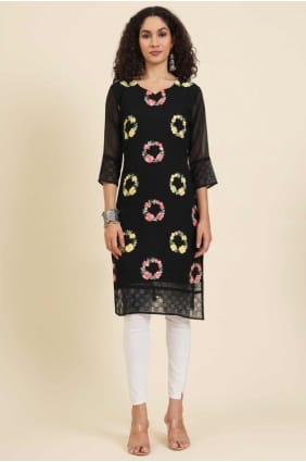 Kurti noir en georgette brodé KTI2489