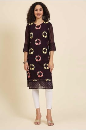Kurti en Georgette bordeaux avec broderie KTI2491