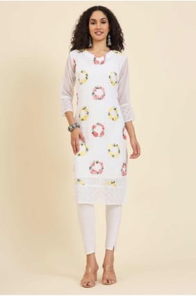 Georgette Kurti en blanc avec broderie KTI2492