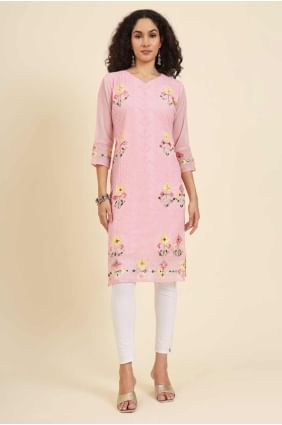 Chikankari rose Georgette Kurti KTI2495