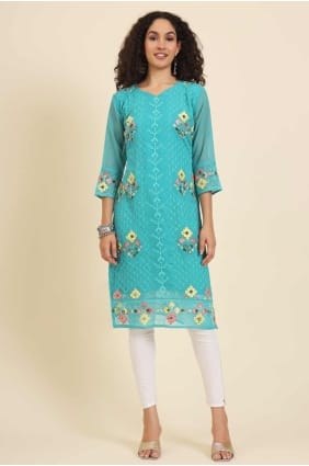 Chikankari bleu Georgette Kurti KTI2496