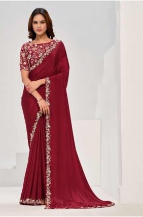 sari à paillettes en satin marron SR27356