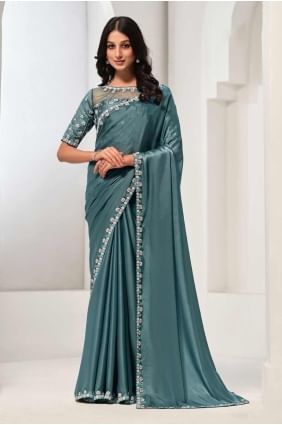 sari vert d’eau avec satin à sequins SR27360