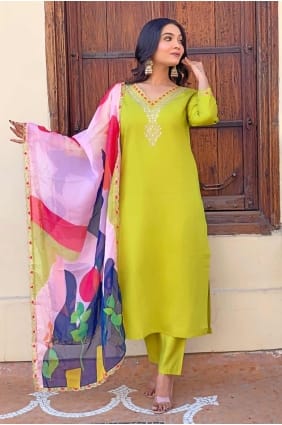 Costume Anarkali citron avec viscose brodée SK154685