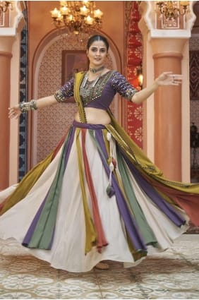 Lehenga Choli en viscose brodée multicolore LC7939