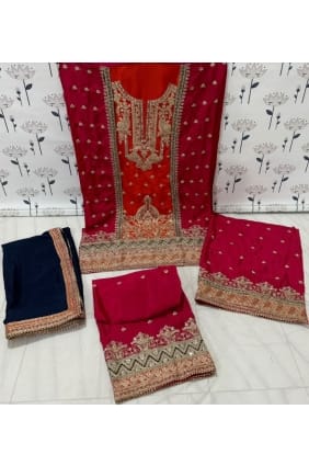 Costume palazzo en mousseline brodée rouge orangé PZ4038