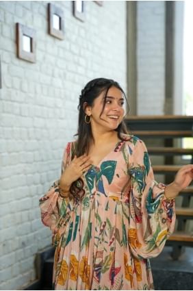 robe robe en mousseline de soie pêche avec imprimé GW0944