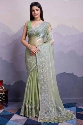 Saree Pista en soie avec paillettes brodées SR27623