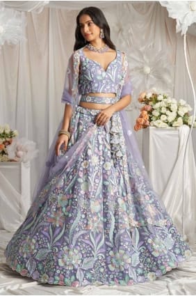 lehenga choli en filet rose poudré avec broderie LC8142