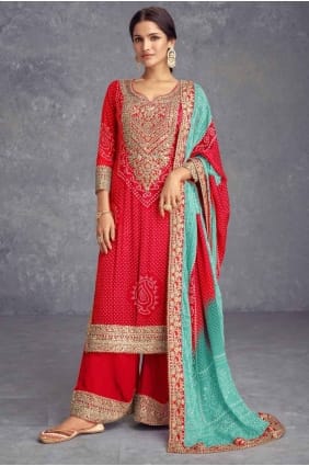 costume palazzo en mousseline de soie bleu avec broderie PZ4058